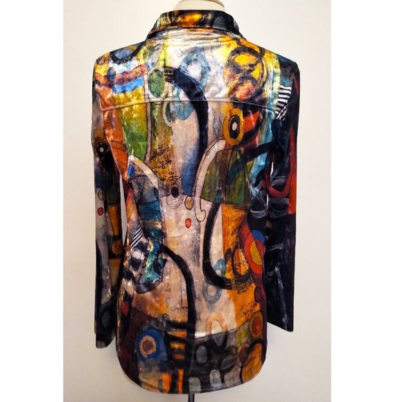 RARE!! Vintage Dolcezza Simply Art Artsy Velvet Painting Print Button Up Shirt - Picture 3 of 16